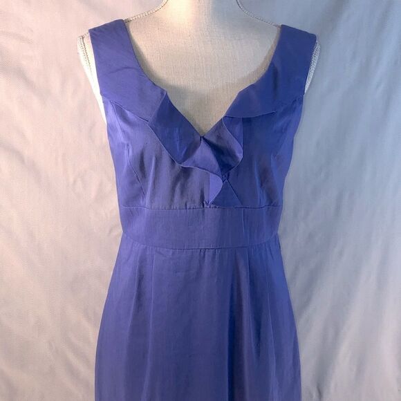 Antonio Melani Linen Light Blue Umbra Sleeveless Ruffled V Neck Sheath Dress 2 - Picture 2 of 7